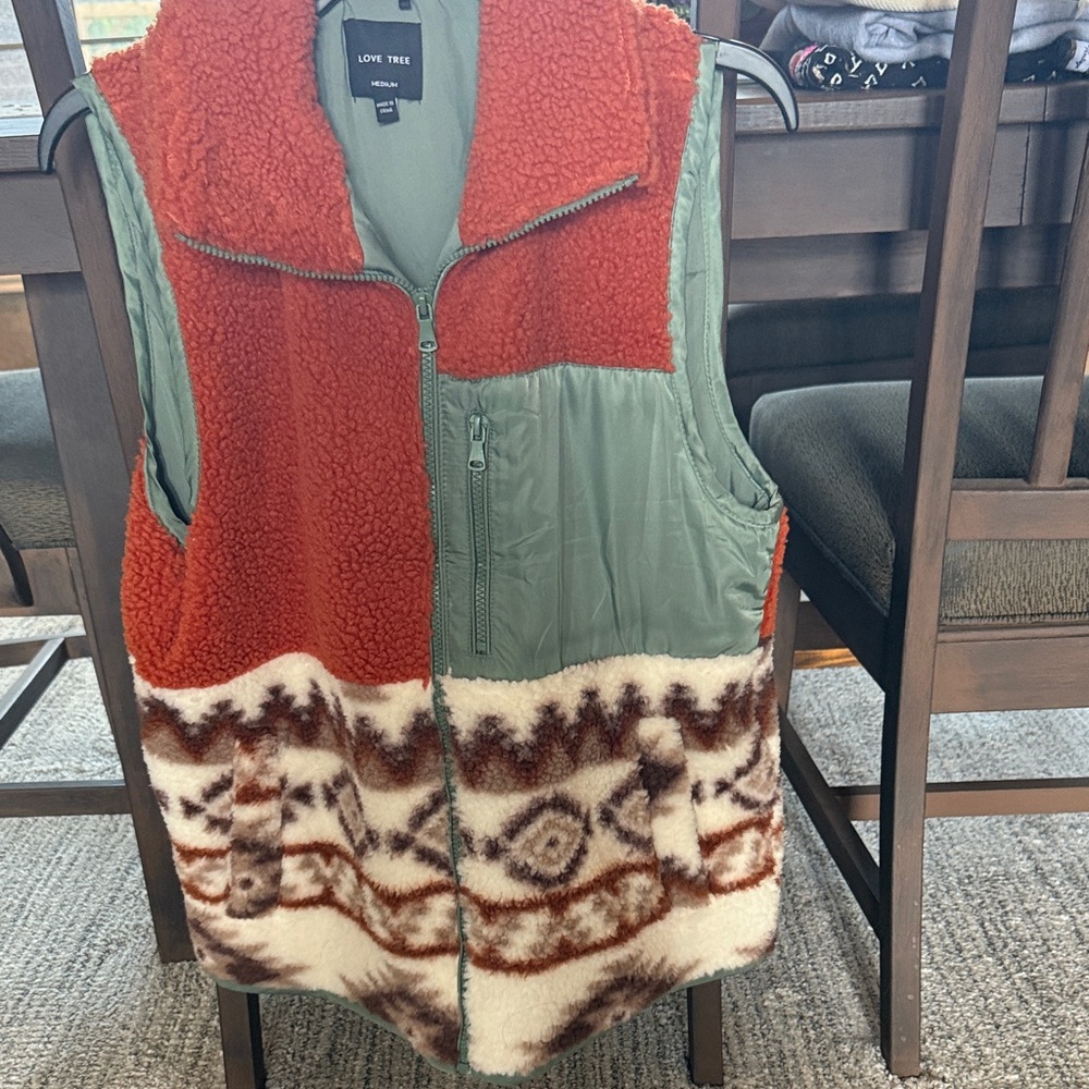 Love Tree Rust and Sage Sherpa Vest